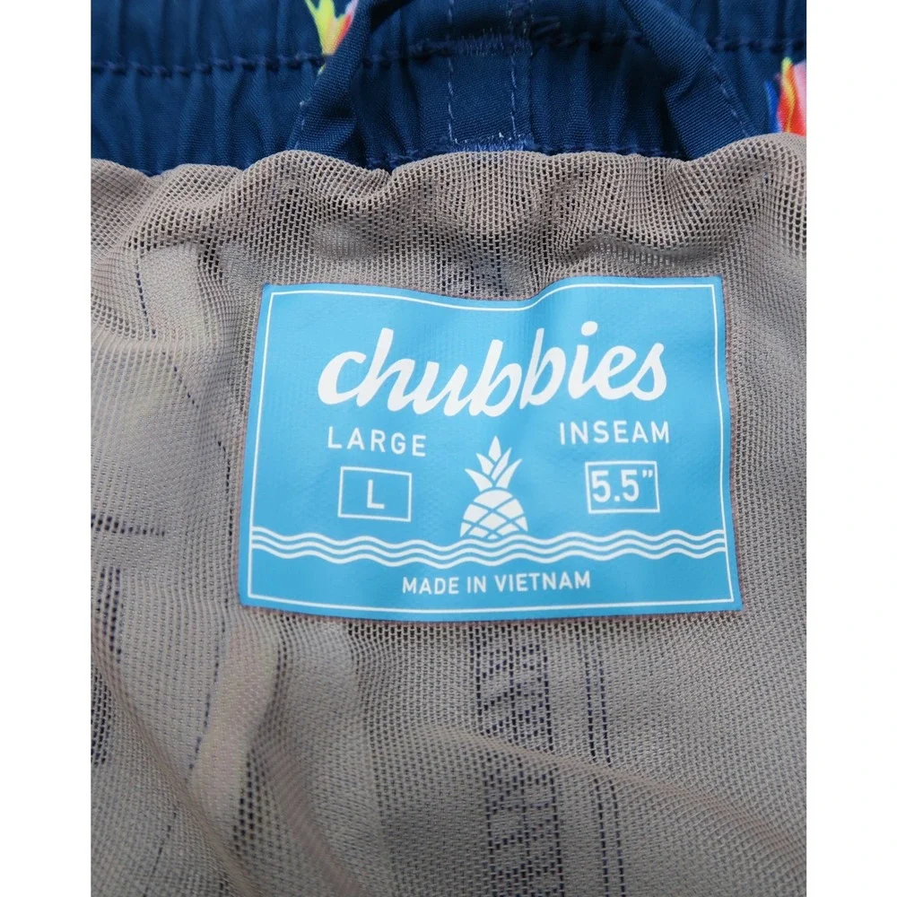 Chubbies Mens Navy Rainbow Palm Tree Swim Trunks 5.5 Inch Inseam Large